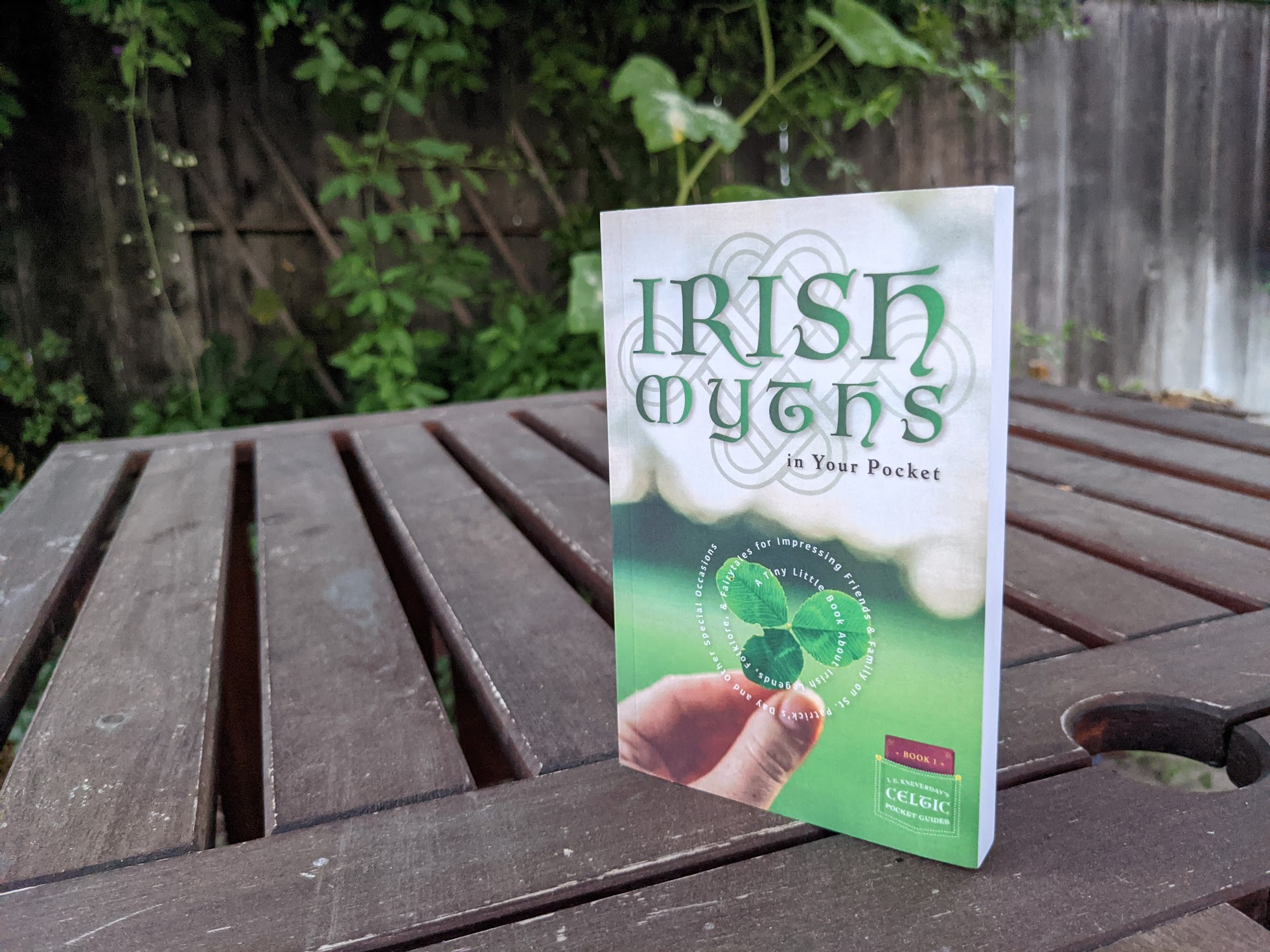 book on table - irish myths in your pocket paperback