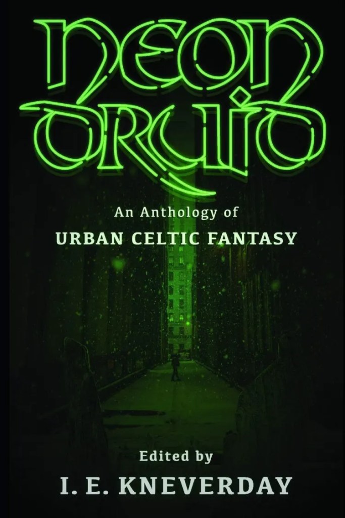 neon druid book cover, title in green neon lights